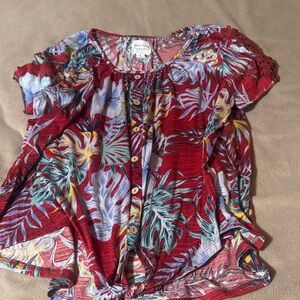 New York Laundry Red Tropical Print Blouse